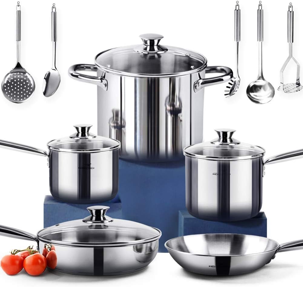 Amazon.com: HOMICHEF 14-Piece Nickel Free Stainless Steel Cookware